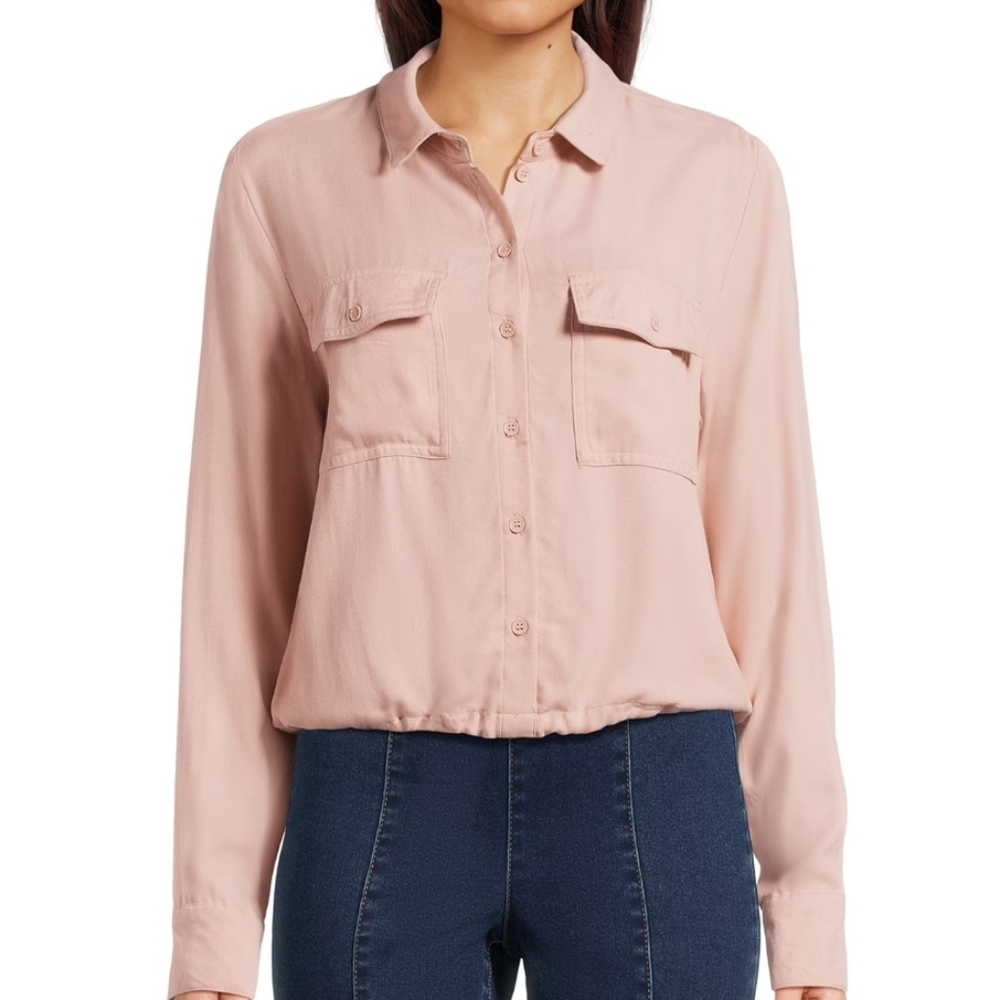 No Biundaries Bungee Hem Utility Women's Pink Button-Up Blouse Size M